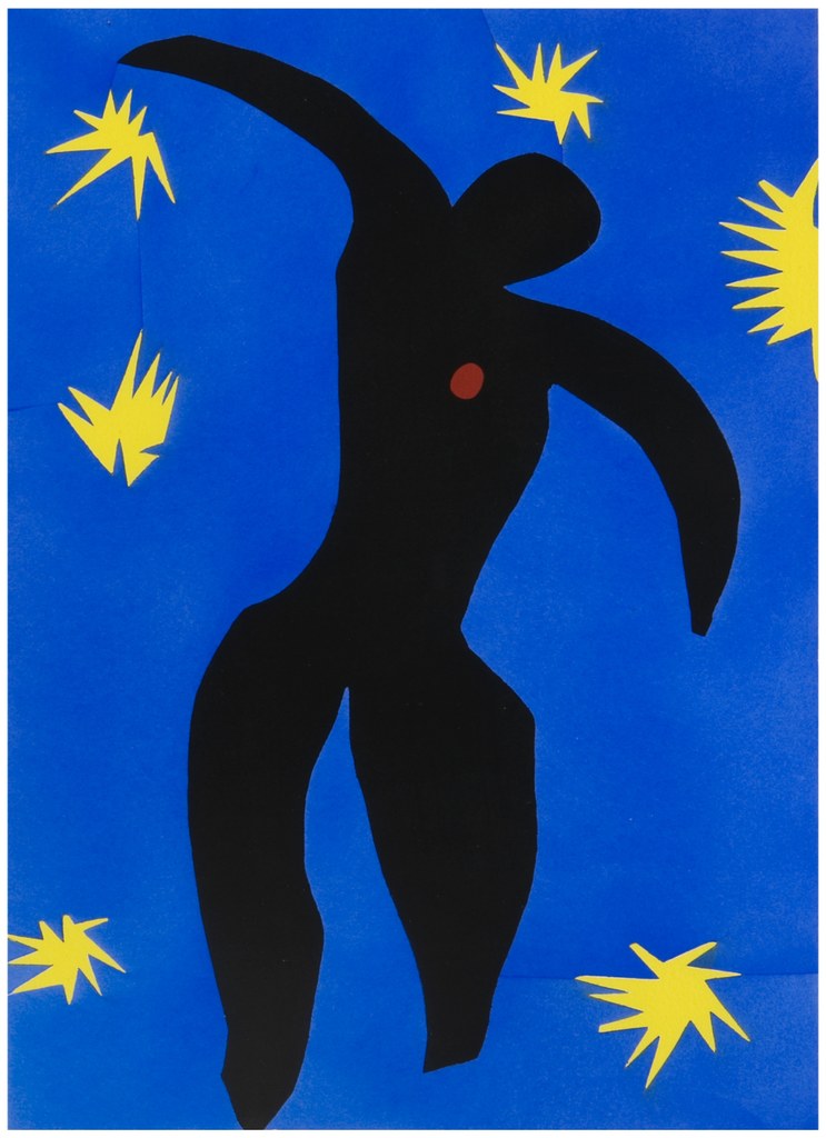 Henri Matisse Ikarus Tafel VIII aus: JAZZ, Künstlerbuch, Verlag Tériade Éditeur, Paris 1947, Siebdruck auf Vélin d’Arches Bütten, Clemens Sels Museum Neuss, © Succession H. Matisse / VG Bild-Kunst, Bonn 2019 Foto: Jörg Schanze, Düsseldorf