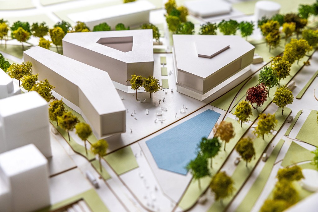 Modell der favorisierten Planung für den Wendersplatz Architekturmodell der favorisierten Planung des Wendersplatzes.